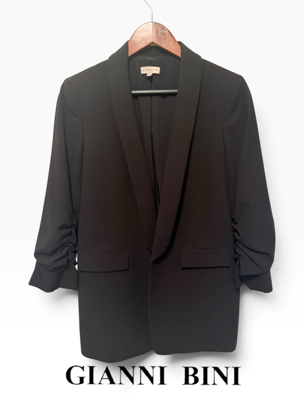 Gianni Bini Black Ruched Sleeve Blazer Size 6 Current Style